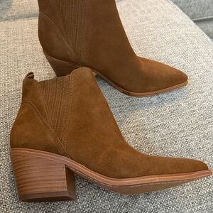 Marc Fisher Teona Pointed Toe Suede Ankle Booties Cognac western inspired 8.5